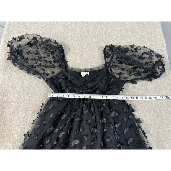 Thirty Thirty LA Black 3D Butterfly Puff Sleeve Babydoll Dress Women Large Sheer - Picture 12 of 14